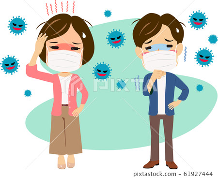 Men and women unwell due to the flu virus (with masks) 61927444