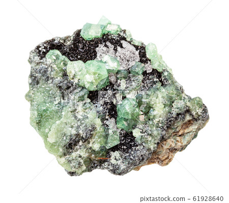 druse of raw Demantoid crystals isolated on white druse of raw Demantoid crystals isolated on white 61928640