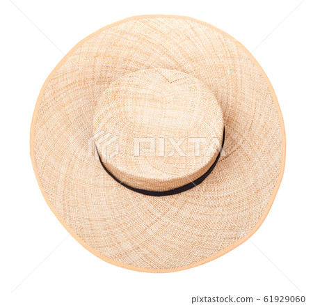 top view of wide-brimmed straw hat isolated 61929060
