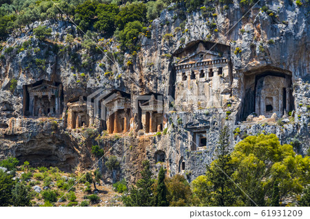 The ruins of ancient antique tombs of Lycian kings in modern Turkey. 61931209