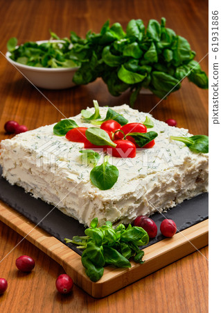 Vegan pie with cream cheese, tomato, basil and Vegan pie with cream cheese, tomato, basil and 61931886
