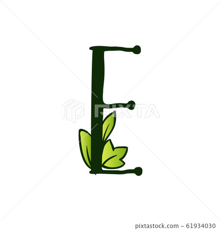 Doodling Eco Alphabet Letter E.Type with Leaves. Isolated Latin Uppercase 61934030