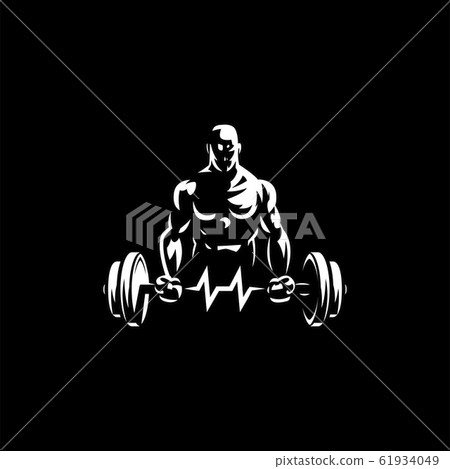 Fitness man holds barbell. Fitness man holds barbell. 61934049