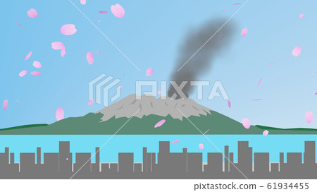 櫻島和櫻花花瓣插圖素材 61934455