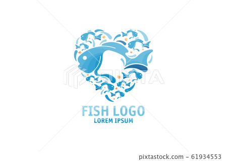 Heart shape fish logo design. Template for seafood restaurant, shop and sushi bar. Flat vector illustration EPS 10 Heart shape fish logo design. Template for seafood restaurant, shop and sushi bar. Flat vector illustration EPS 10 61934553