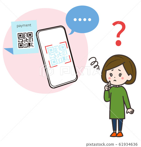 Smartphone QR code reading Woman who is troubled with no reaction Illustration 61934636