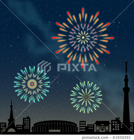 New National Stadium and Fireworks New National Stadium and Fireworks 61938391