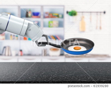 chef robot hold frying pan chef robot hold frying pan 61939280