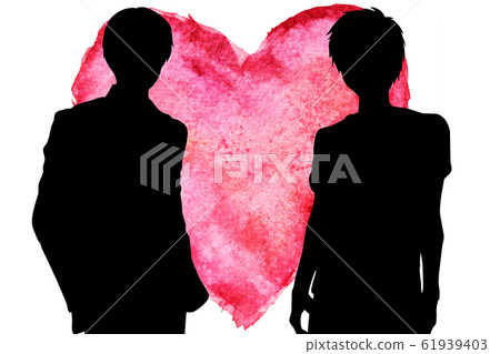 Watercolor heart with silhouettes of two men Watercolor heart with silhouettes of two men 61939403