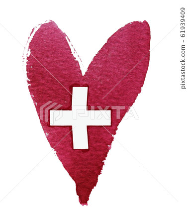 Cross symbol and red heart symbol 61939409