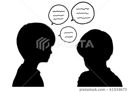 A boy who talks and a boy who listens while talking down A boy who talks and a boy who listens while talking down 61939673