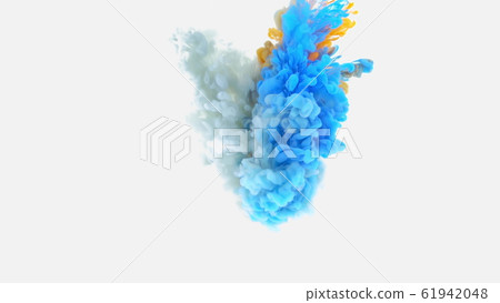 Red, blue, gray ink streams are connected in the center. Colorful abstract composition of acrylic ink on a white background. Ink in water Red, blue, gray ink streams are connected in the center. Colorful abstract composition of acrylic ink on a white background. Ink in water 61942048