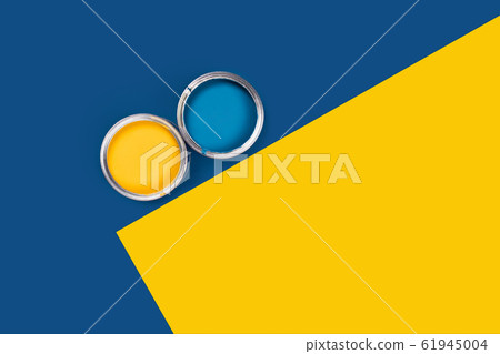 Blue background with paint jars. Blue background with paint jars. 61945004
