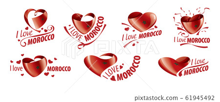 National flag of the Morocco in the shape of a heart and the inscription I love Morocco. Vector illustration National flag of the Morocco in the shape of a heart and the inscription I love Morocco. Vector illustration 61945492