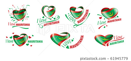National flag of the Mauritania in the shape of a heart and the inscription I love Mauritania. Vector illustration 61945779