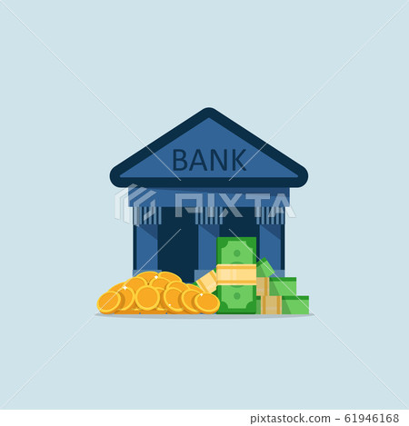 Bank and finance. bank building. Coins and banknotes Bank and finance. bank building. Coins and banknotes 61946168