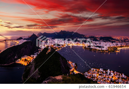 Beautiful panorama of Rio de Janeiro at twilight, Brazil. Sugarloaf Mountain 61946654