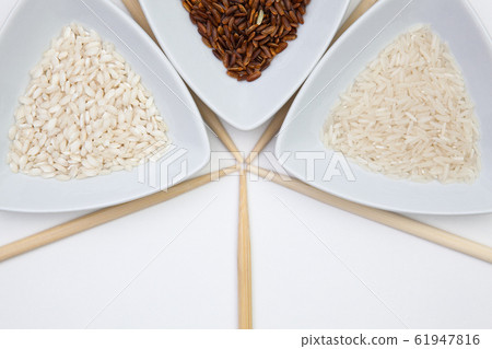 Top View Of White Sushi Plate With Rise And Top View Of White Sushi Plate With Rise And 61947816