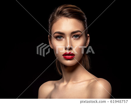 Beautiful  fashion woman with red lipstick. Pretty 61948757