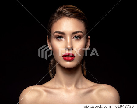 Beautiful  fashion woman with red lipstick. Pretty 61948759