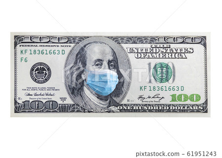 100 dollar banknote with medical mask. The concept of coronavrius epidemic 61951243
