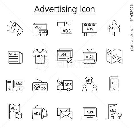 Advertising, marketing icon set in thin line style 61952076