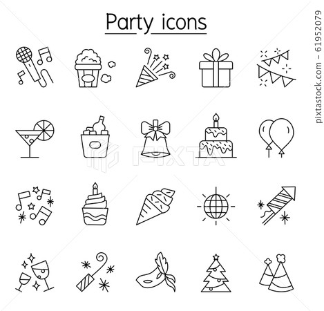 Party icons set in thin line style - Stock Illustration [61952079] - PIXTA