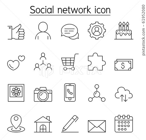 Social network icon set in thin line style - Stock Illustration ...