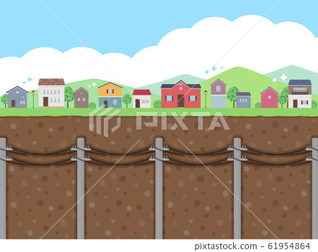 Landscape with houses lined and underground cable 61954864