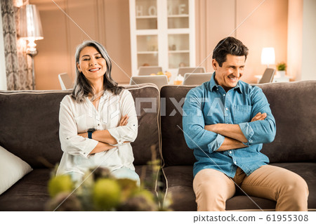 Happy adult man and woman laughing fun 61955308