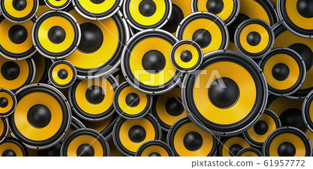 Acoustic sound speakers background. Yellow 61957772