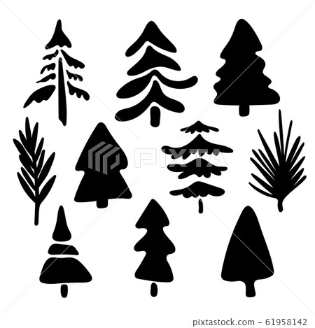 Collection Of Coniferous Trees Silhouettes Stock Illustration 61958142 Pixta