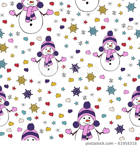 Christmas seamless pattern with snowman, fir... - Stock Illustration ...