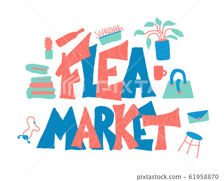 Flea market emblem. Text and hand drawn decor. Flea market emblem. Text and hand drawn decor. 61958870