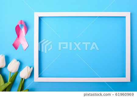 Breast cancer month concept, flat lay top view, 61960969
