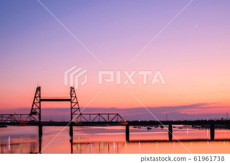 Dusk of Chikugo River rising bridge Dusk of Chikugo River rising bridge 61961738