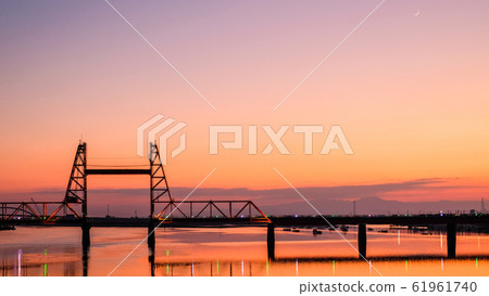 Dusk of Chikugo River rising bridge Dusk of Chikugo River rising bridge 61961740