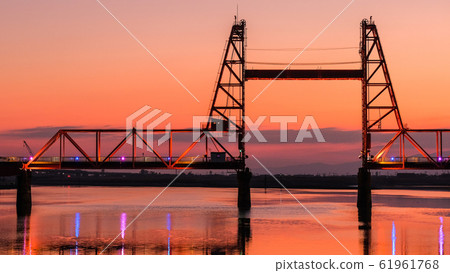 Dusk of Chikugo River rising bridge Dusk of Chikugo River rising bridge 61961768