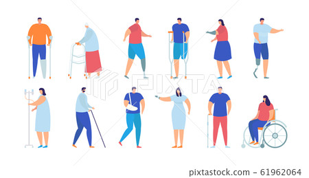 Disabled, injured and sick people vector illustration isolated collection set. 61962064