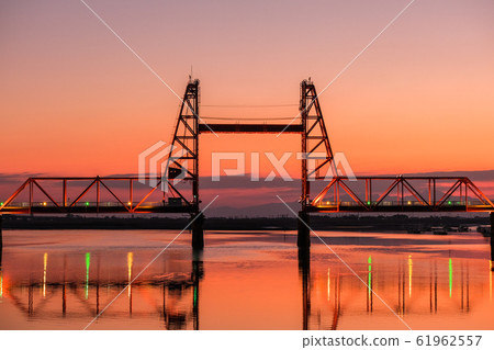 Dusk of Chikugo River rising bridge 61962557