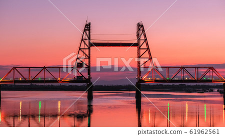 Dusk of Chikugo River rising bridge 61962561