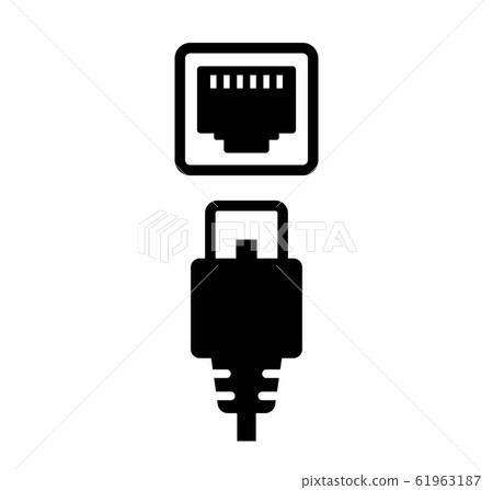 運行電纜，LAN電纜，連接器，互聯網圖標說明 61963187