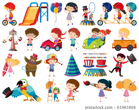 Large set of isolated objects of kids and circus Large set of isolated objects of kids and circus 61963808