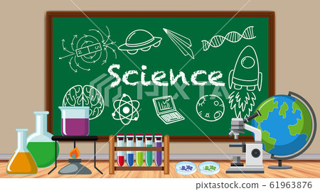Science sign with many science equipments - Stock Illustration ...
