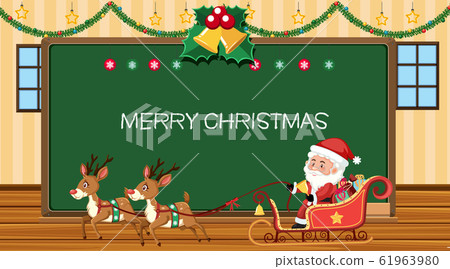 Merry christmas sign with Santa and reindeers Merry christmas sign with Santa and reindeers 61963980