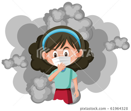 Girl wearing mask standing in smoke background Girl wearing mask standing in smoke background 61964328