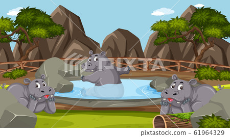 Scene with wild animals in the zoo at day time 61964329