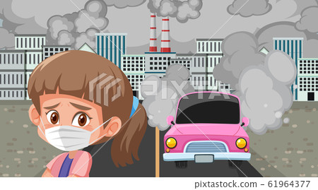 Scene with cars and factory buildings making dirty Scene with cars and factory buildings making dirty 61964377