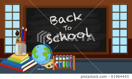 Back to school sign and many stationeries Back to school sign and many stationeries 61964443