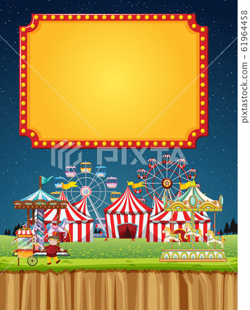 Circus scene with sign template in the night sky 61964458